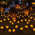 Halloween Decorations Outdoor 2 Pack Solar Lights, 12 LED Scary Pumpkin Swaying Firefly Lights with Spider & Bats for Outside Garden Yard Lawn Grave Cemetery Ghost Decor Party, Orange