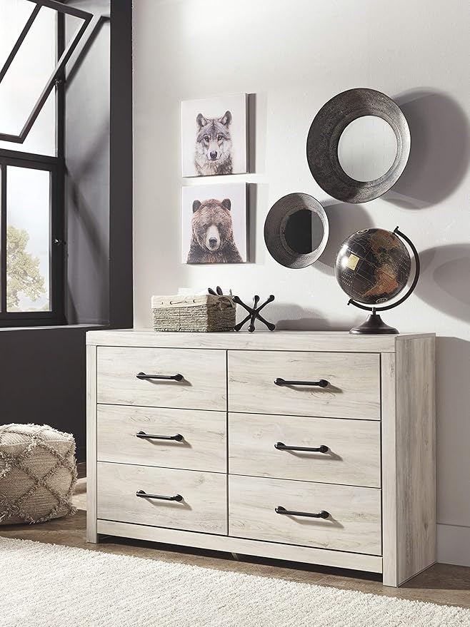 Signature Design by Ashley Cambeck Farmhouse Industrial 6 Drawer Dresser, Whitewash