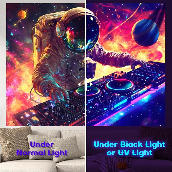 NYZE Astronaut Space Tapestry for Bedroom, Glow in the Dark Room Decor Wall Tapestries, Cool Galaxy Planet Wall Hanging, Wall Hanging for Men Guys Gamer Room Dorm Living Room 90x70 in