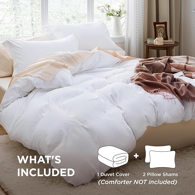 Bedsure Bright White Duvet Cover King Size - 3 Pieces Prewashed Cotton-Like Polyester Extra Soft Bedding Set, Includes 1 Duvet Cover 104x90 Inches with Zipper Closure & 2 Pillow Shams, No Comforter