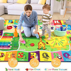 Chicrug Educational Kid Area Rug for Playroom, 9x12 Feet TPR Non Slip Kids Classroom Carpet Rug for Learning ABC Animal Shape Color Fruit, Washable Play Mat Rug for Children Nursery Toddler Room Decor