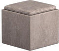 SIMPLIHOME Rockwood Cube Storage Ottoman with Tray - 17 inch Wide Upholstered Vegan Leather Square Storage Ottoman in Distressed Grey Taupe, Contemporary Cube Ottoman for Living Room with Serving Tray