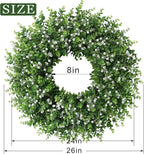 26" Artificial Eucalyptus Wreath with Baby's Breath for Front Door - Faux Eucalyptus Leaves, Fake Spring/Summer Greenery Flowers Wreath for Porch, Farmhouse, Wall, Window Outdoor Decor