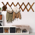 Dseap Accordian Wall Hanger: 16” High Wooden Wall Expandable Coat Rack, Hat Rack Holder, Accordion Hook for Baseball Caps, Coats, Mugs, 20 Peg Hooks, Brown