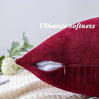 GAWAMAY Decorative Chenille Throw Pillow Covers 24x24 Inch Pack of 2, Soft Square Couch Pillow Cover for Sofa Cushion Living Room Bedroom Pillowcases Burgundy Red 60x60cm (ONLY Covers)
