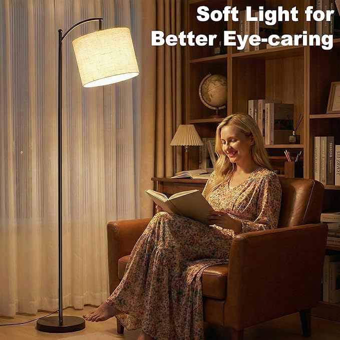 Floor Lamp, LED Floor Lamp with Foot Switch & Adjustable Linen Lampshade, Tall Modern ARC Standing Lamps for Living Room Office Bedroom (9W Replaceable Blub)