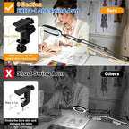12X Ultra Long 3-Section Swing Arm Lighted Magnifying Glass, NUEYiO 5.3* 3.2" Rectangle Large Magnifier Lamp with Stand, 5 Color Modes LED, 4-way Metal Clip on Workbench Light for Reading Hobby Craft