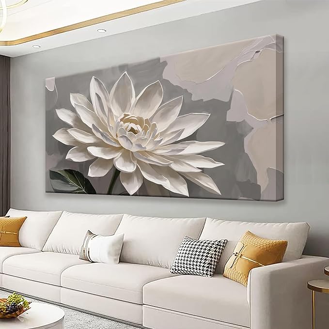 Large Wall Art For Living Room Floral Wall Art Decor Modern Canvas Art Wall Decor 29" X 58" Painting White Flower Wall Art Picture For Bedroom Home Office Home Artwork
