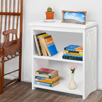 Natural Wood Bookshelf, 3 Tier Bookcase, Freestanding Display Storage Shelves Open Bookshelf for Bedroom, Living Room and Office (White, Table with Back)