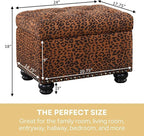 Convenience Concepts Designs4Comfort 5th Avenue Upholstered Storage Ottoman 24" - Contemporary Foot Stool and Seat with Hinged Lid for Living Room, Dining Room, Office, Forest Leopard Print Fabric