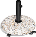 Crestlive Products 45lbs Umbrella Base with Wheels, Patio Umbrella Stand Heavy Duty, Round Cobble Cement Market Umbrella Base for Outdoor, Deck, Lawn, Garden(Cobblestone)