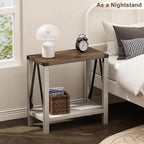 ChooChoo Farmhouse End Table Set of 2, Narrow Side End Table with Storage Shelf, Rustic A-Design Nightstand Sofa Table for Living Room, Bedroom(White&Brown)