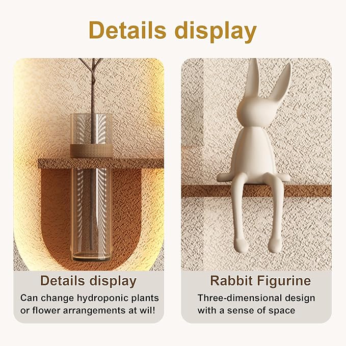 LED Sandstone Wall Decor, 3D Wall Art Sculpture, Simulated Plants, Glass Vase & Remote Control 3 Color Light for Living Room, Bedroom, Corridor(Light Coffee,47.2 * 13in)