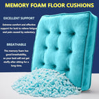 Floor Pillow Set of 2, Memory Foam Meditation Cushion, Floor Cushions for Adults Sitting, Large Square Seat Cushions for Yoga, Couch, Sofa, Kids, Living Room, 22x22 Inch (Blue)