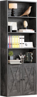 IRONCK Industrial Bookshelves and Bookcases with Doors Floor Standing 6 Shelf Display Storage Shelves 70 in Tall Bookcase for Home Office, Living Room