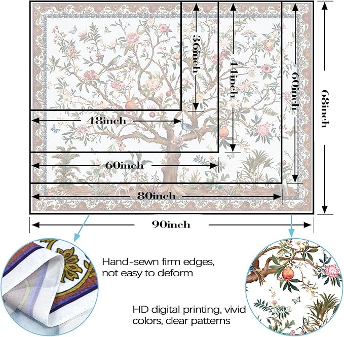 Faxdong Boho Tree of LIfe Tapestry, Vintage Flower Leaves Birds Plant Animal Pattern Tapestries, Retro Indian Bohemian Aesthetic Wall Hanging White 60×80 inch