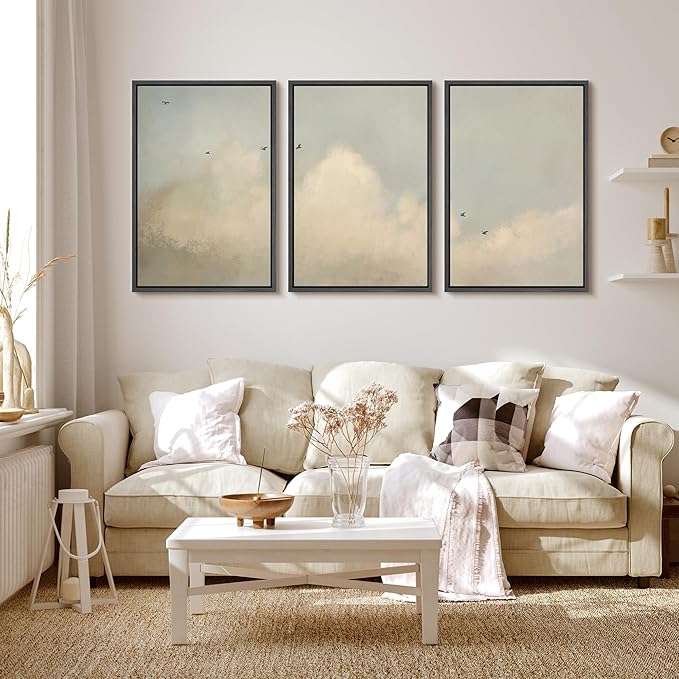MUDECOR Framed Wall Art Print Set Minimalist Serene Sky with Birds Illustrations Modern Art Boho Decorative Colorful Chic for Living Room, Bedroom, Office - 16"x24"x3 Black