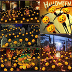 Halloween Decorations Outdoor 4 Pack Solar Lights, 24 LED Scary Pumpkin Swaying Firefly Lights with Spider & Bats for Outside Garden Yard Lawn Grave Cemetery Ghost Decor Party, Orange