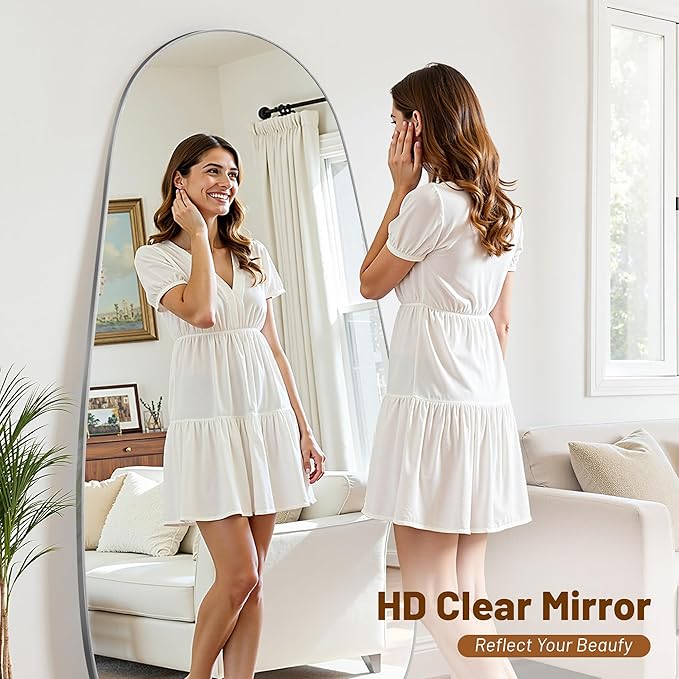 Antok Full Length Mirror, 81"x41" Floor Mirror with Stand,Standing Hanging Leaning Irregular Mirrors for Bedroom Living Room Entryway,Tear Drop Style,Silvery