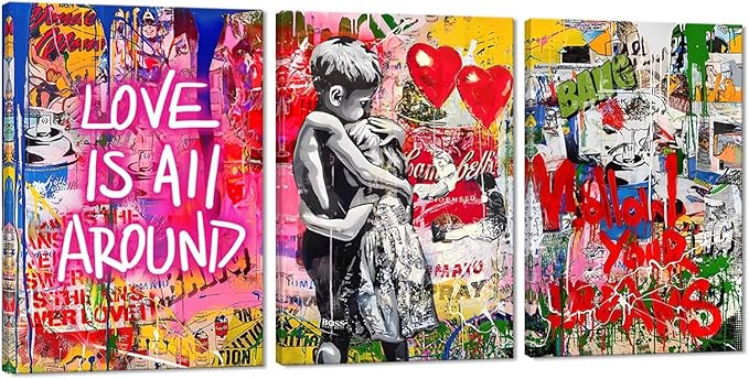 Novatique Colorful Graffiti Canvas Wall Art Street Banksy Wall Art Modern Street Teen Pictures Ready to Hang Banksy Graffiti Posters for Bedroom Living Room, 20”x 28”x 3Pcs