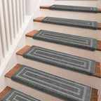 PURE ERA Bullnose Carpet Stair Treads Set Tape Free Non-Slip Indoor Stair Protectors Pet Friendly Rugs 9.5" x 30"(14 Pieces,Grey Rectangular)