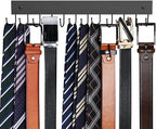 Belt Hanger Wall Mounted, Wooden Belt Organizer Max 12 Storage Capacity, 180° Rotating Space Saving Hangers for Ties, Tank Tops, Scarves, Bras, Keys, Bags 1 Pcs Black