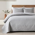 HORIMOTE HOME Grey King Size Quilt Set - Soft Microfiber Bedspread with 2 Shams, Lightweight & All-Season Geometric Coverlet for Cozy Bedding