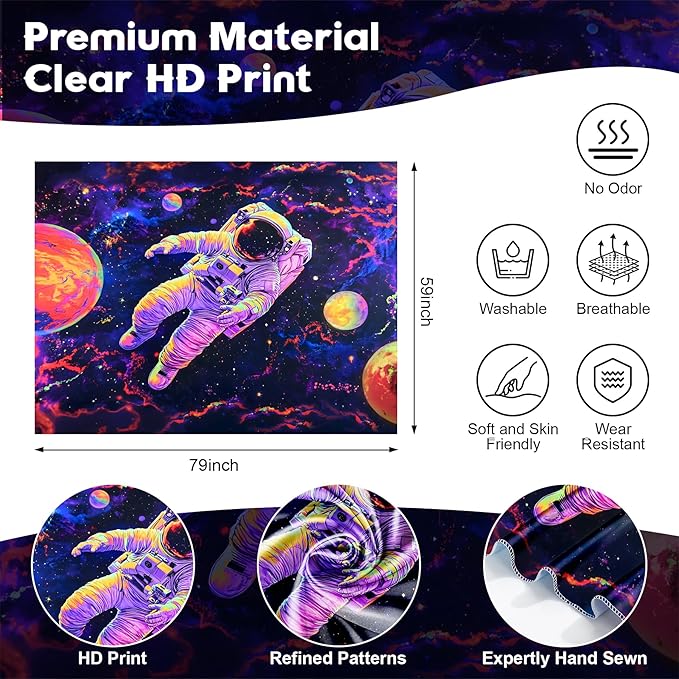 NYZE Astronaut Space Tapestry for Bedroom, Glow in the Dark Room Decor Wall Tapestries, Cool Galaxy Planet Wall Hanging, Wall Hanging for Men Guys Gamer Room Dorm Living Room 79in×59in