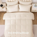 Love's cabin Full Comforter Set Beige, 7 Pieces Full Bed in a Bag, All Season Bedding Sets with 1 Comforter, 1 Flat Sheet, 1 Fitted Sheet, 2 Pillowcase and 2 Pillow Sham