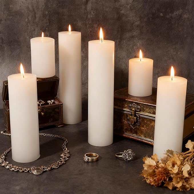 18 Pcs White Pillar Candles Bulk Set，Hurricane Candles，2x3 2x6 2x8 Inch - 12 Each Size，Dripless Unscented Smokeless，Gives You a Better Atmosphere When Organizing an Event Party.