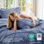 Sasttie Full Size Comforter Set, 7-Piece Bed in a Bag, Pintuck Bedding Set for All Season, Includes Comforter, Flat Sheet, Fitted Sheet, Pillowcases and Pillowshams, Slate Blue