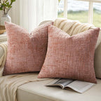decorUhome Spring Pink Chenille Throw Pillow Covers 16x16 Set of 2 Textured Soft Cozy Slubby Couch Pillow Covers Modern Farmhouse Boho Decorative Pillow Cases for Bed Sofa Living Room Valentines