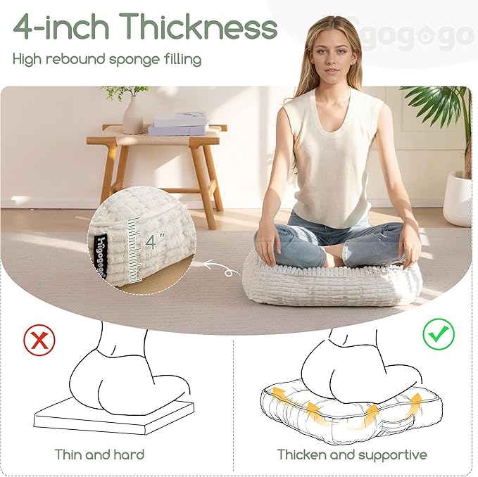 Washable Floor Pillow Cushion for Adults, Meditation Cushion Pillow, Removable Tufted Blended Corduroy Cover, Large Square Floor Sitting for Tatami Living Room or Yoga, 22x22 Inch, Machine Washable