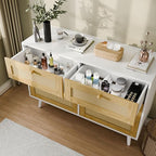 Elegant 6 Drawer Rattan Dresser, Boho Dresser Chest for Bedroom Hallway Living Room, White