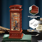 Snow Globe Lantern with Telephone Booth Couples –Shatterproof 8 Songs Musical Box Automatic Snowfall Led Light USB & Battery Powered,for Valentine’s Day Gifts Present Birthday Home Fall Decoration,Red