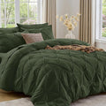 Sasttie King Size Comforter Set, 7-Piece Bed in a Bag, Pintuck Bedding Set for All Season, Includes Comforter, Flat Sheet, Fitted Sheet, Pillowcases and Pillowshams, Dark Green