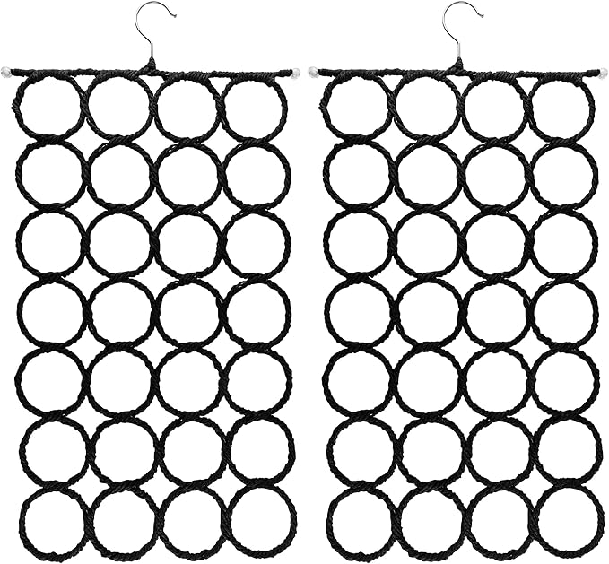 Super Z Outlet Foldable 28 Ring Hole Slots Space Saving Clothing Closet Hanger Scarf, Ties, Belts, Socks Organizer for Home Bedroom, Bathroom, Living Room (Black) (Pack of 2)