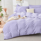 HYMOKEGE Light Purple King Size Comforter Set Seersucker 7 Pieces, All Season Luxury Bed in a Bag for Bedroom, Bedding Set with Comforter, Sheets, Pillowcases & Shams