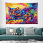 VUMIVI Colorful Cat Tapestry Pet Oil Painting Print Rainbow Colorful Abstract Art Pattern Tapestry Wall Hanging for Living Room Bedroom Dorm Classroom Aesthetic Decor W60xL40in