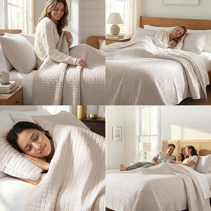 Southshore Fine Living, Inc. Twin Quilt Bedding Set, Soft Brushed Microfiber XL Twin Bedspread Coverlet, Stain & Pet Hair Resistant Bedding, XL Bedspread with Matching Pillow Sham, Natural Beige