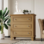 GarveeHome Brown 3 Drawer Dresser for Bedroom, Wide Chest of Drawers with Vintage Handle, Modern Wood Dresser Wide Nightstand Cabinet for Living Room