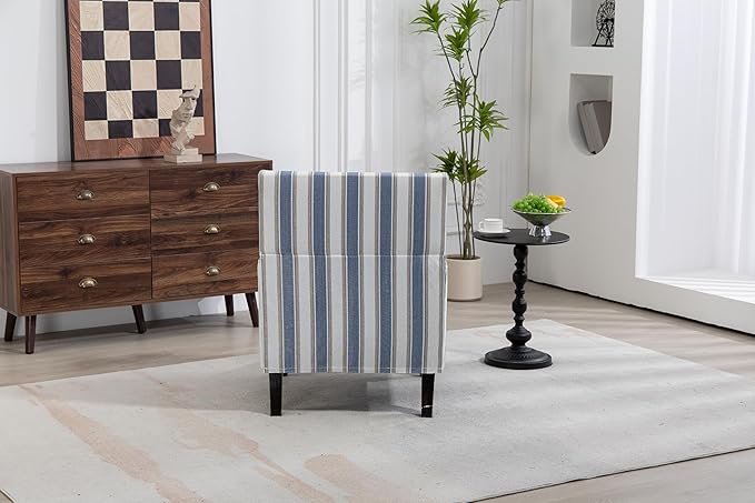 KEIKI Vintage Striped Accent Chair with Nailhead Trim, Upholstered Lounge Armchair for Living Room, High Back Reading Chair Bedroom