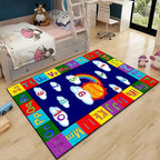 Educational Kids Rug 6x9ft - ABC Alphabet & Numbers Learning Play Mat with Rainbow, Sun & Fun Illustrations - Washable Play Mat for Nursery, Playroom, Preschool Classroom