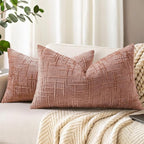 decorUhome Spring Pink Chenille Throw Pillow Covers 12x20 Set of 2 Textured Soft Cozy Slubby Couch Pillow Covers Modern Farmhouse Boho Decorative Pillow Cases for Bed Sofa Living Room Valentines