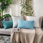 MIULEE Pack of 2 Decorative Outdoor Solid Waterproof Throw Pillow Covers Faux Linen Garden Farmhouse Coastal Cushion Cases for Summer Patio Tent Balcony Couch Sofa 20x12 Inch Blue Gray