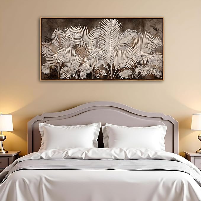 Boho Wall Art in Modern Brown, Minimalist Canvas Artwork for Living Room,Framed Large Wall Art for Bedroom Wall Decor - Textured Decorative Neutral Wall Pictures 24×48IN