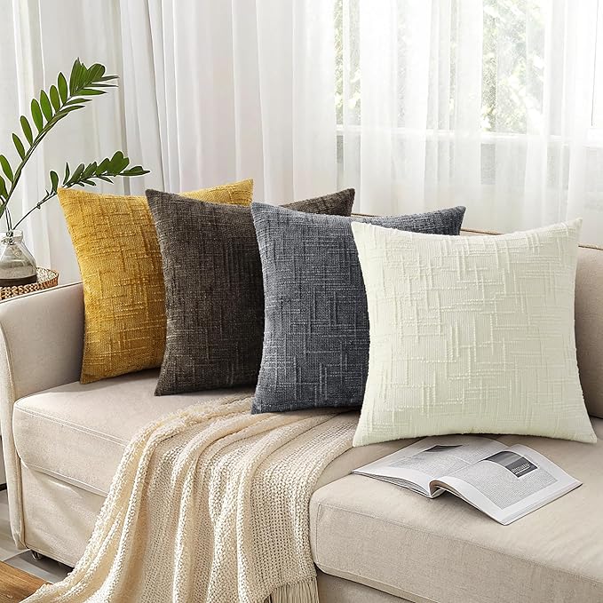 decorUhome Spring Dark Grey Chenille Euro Sham Throw Pillow Covers 22x22 Set of 2 Textured Soft Cozy Slubby Couch Pillow Covers Modern Farmhouse Boho Decorative Pillow Cases for Bed Sofa Living Room