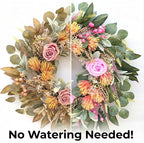 24 Inch Wreath for Front Door Spring Wreath with Purely Handmade Roses, Rose Leaves, Big Berries, Flocking Protea, Home Indoor Outdoor Wall Festival Farmhouse Holiday Decor Year Round