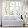 Cozy Line Home Fashions 6 Piece Daybed Cover Set, Solid White Matelasse Trendy Damask Quilting with Scalloped Edges All Season Luxury Bedding with Bedskirt, Matching Shams, Decorative Pillow