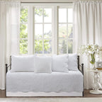 Cozy Line Home Fashions 6 Piece Daybed Cover Set, Solid White Matelasse Trendy Damask Quilting with Scalloped Edges All Season Luxury Bedding with Bedskirt, Matching Shams, Decorative Pillow